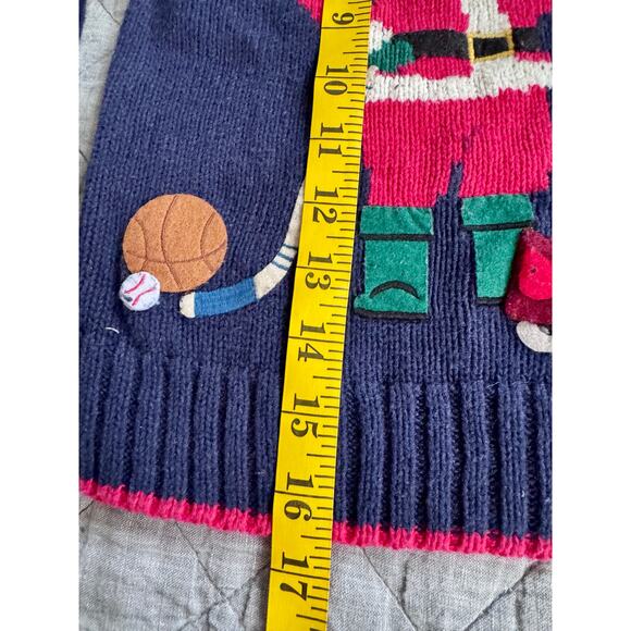 Vintage Kitestrings Santa Christmas Sweater Boy Kid Size 4 Navy Red Trim - Picture 5 of 5